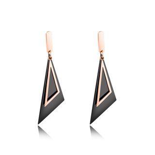Fashion Temperament Plated Rose Gold Black Geometric Triangle 316l Stainless Steel Earrings Rose Gold - One Size