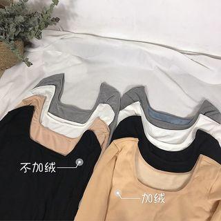 Plain U-neck Long-sleeve Top
