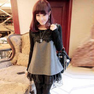 Mesh Hem Long Sleeve T-shirt Dress