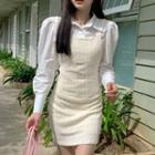 Lantern-sleeve Shirt / Mini Sheath Overall Dress