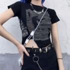 Short-sleeve Asymmetric Lettering T-shirt