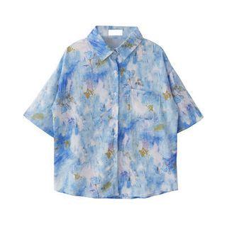 Short-sleeve Floral Hawaiian Shirt Floral - Blue - One Size