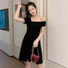 One-shoulder Short-sleeve Midi A-line Dress