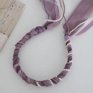 Faux Pearl Ribbon Braided Headband As Figure Shown - One Size