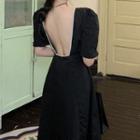 Short-sleeve Open Back Midi A-line Dress