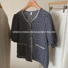 Lace Plaid Short-sleeve Shirt / Top