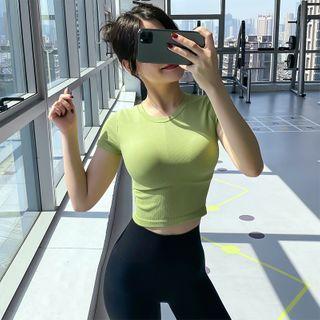 Short-sleeve Plain Cropped Yoga Top