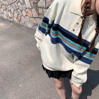 Striped Knit Polo Shirt Beige Almond - One Size