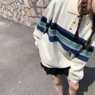 Striped Knit Polo Shirt Beige Almond - One Size