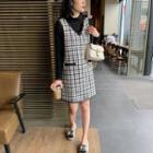 Long-sleeve Mock Two Piece Plaid Mini Dress