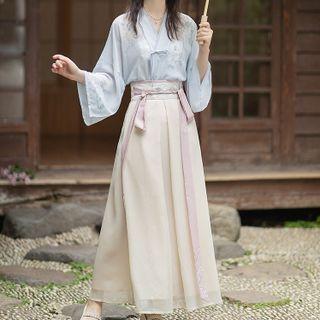 Set: Traditional Chinese Mesh Cover-up + Midi Skirt