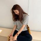Scoop-neck Stripe Cotton T-shirt