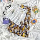 Short-sleeve Knit Blouse / Print Skirt