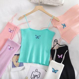 Spaghetti Strap Butterfly Embroidered Knit Top