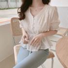 Elbow-sleeve Tie Waist Buttoned Top