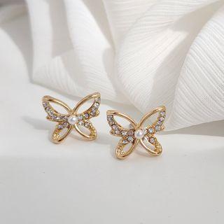 Pearl Rhinestone Alloy Butterfly Earring