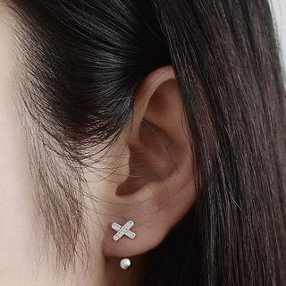 Cross Sterling Silver Earring 1 Pr - Silver - One Size