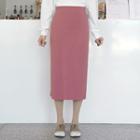 Band-waist H-line Ribbed Knit Skirt