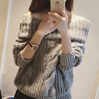 Off-shoulder Cable Knit Sweater