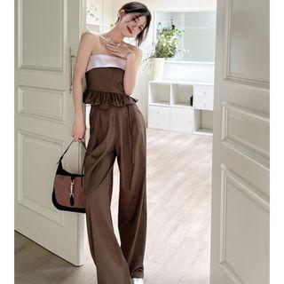 Frill Trim Tube Top / Wide Leg Pants