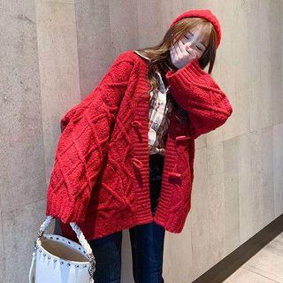 Horn Button Chunky Knit Cardigan
