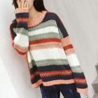 Color Block Sweater Stripe - Pink - One Size
