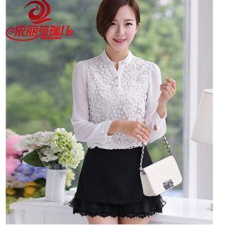 Embroidered Long-sleeve Lace Top