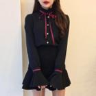 Frill Collar Blouse / Mini A-line Skirt