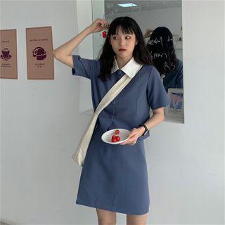 Elbow-sleeve Shirt / Mini A-line Skirt