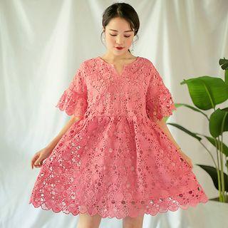 Crochet Elbow Sleeve A-line Dress