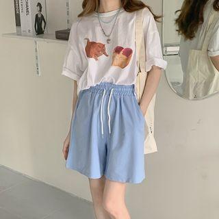 High-waist Drawstring Shorts Blue - One Size