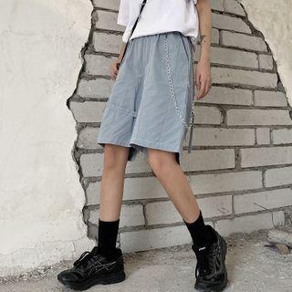 Elastic-waist Buckled Straight-cut Shorts