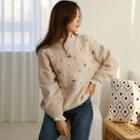 Flower-embroidered Pompom Sweater