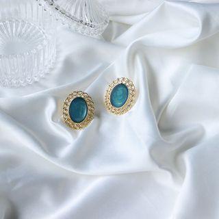 Retro Alloy Ear Stud 1 Pair - 925 Silver - Gold & Blue - One Size