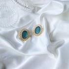 Retro Alloy Ear Stud 1 Pair - 925 Silver - Gold & Blue - One Size