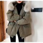 Large Shearling-collar Hooded Down Coat