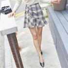 Shirred Plaid A-line Miniskirt