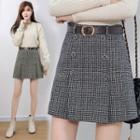 Buttoned Plaid A-line Mini Wool Skirt
