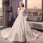 Crochet Lace V-neck Trained Wedding Ball Gown