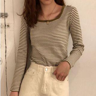 Square Neck Striped Knit Top