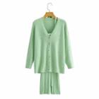 Set: Strappy Knit Sheath Dress + Cardigan Green - One Size