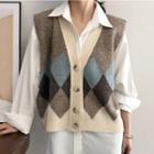 Diamond Pattern Button Sweater Vest