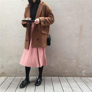 Faux Suede Pleated Midi Skirt