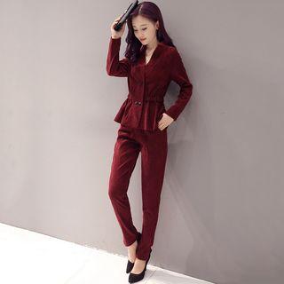 Set: Corduroy Ruffle Top + Tapered Pants