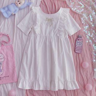 Short-sleeve Bow Embroidered A-line Dress