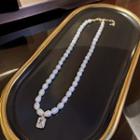 Rhinestone Pendant Freshwater Pearl Necklace White - One Size
