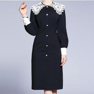 Lace Collar Long-sleeve Sheath Dress