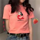 Short Sleeve Mermaid Print T-shirt Coral Pink - One Size