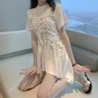 Irregular Shirred Short-sleeve Slim-fit Dress