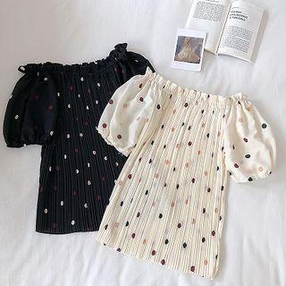Off-shoulder Chiffon Puff-sleeve Top